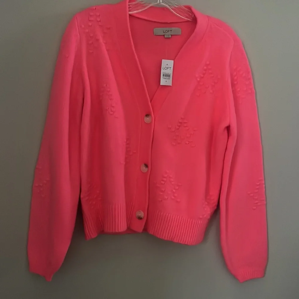NWT LOFT Star Bobble Cardigan in Pink | M